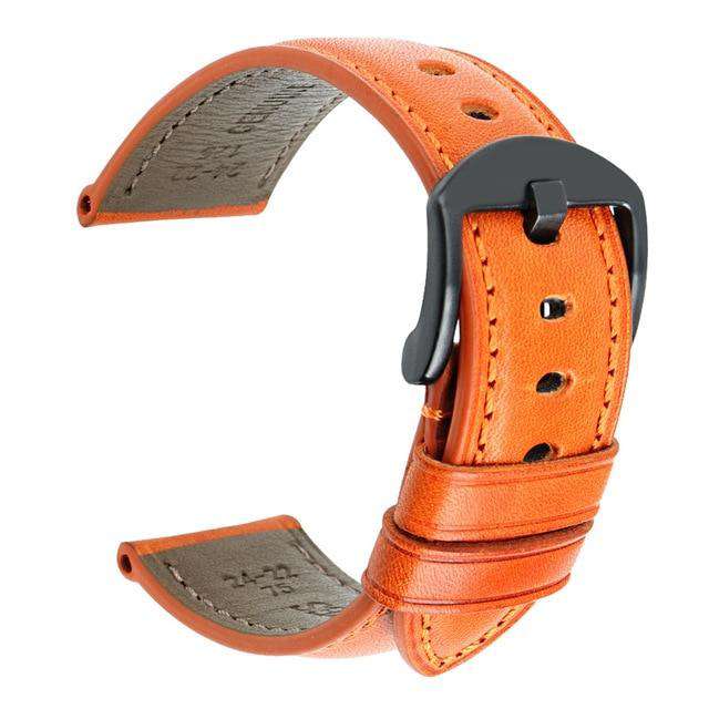 20mm 22mm 24mm Orange Brown Black Leather Watch Strap W004 Orange with Black Buckle 20mm