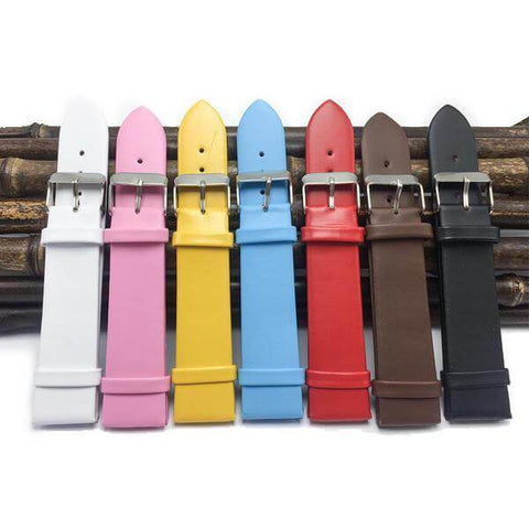 16mm 20mm White / Yellow / Red / Pink / Blue / Brown / Black Leather Watch Strap [W092]