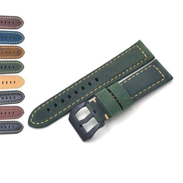 Dark Slate Gray 22mm 24mm Blue / Green / Tan / Brown / Black Leather Watch Strap with Silver / Black Buckle [W103]