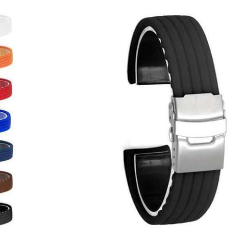 Black 16mm 18mm 20mm 22mm 24mm White / Orange / Red / Blue / Brown / Black Rubber Watch Strap [W139]