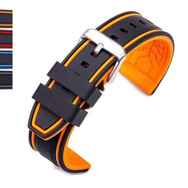 20mm 22mm 24mm 26mm Orange Red Blue Grey Rubber Watch Strap